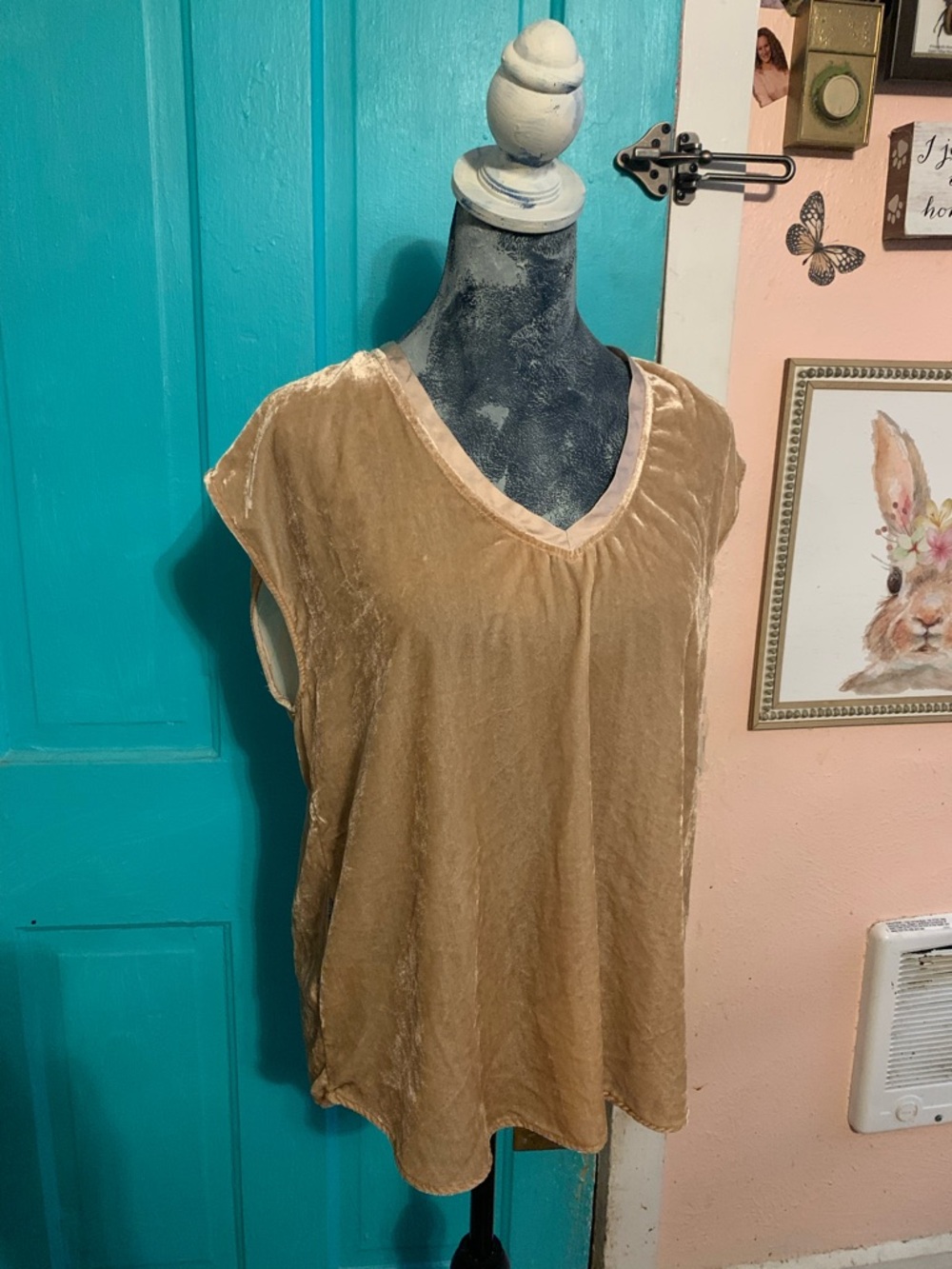 Dear John Velvet V-Neck Sleeveless Tank in Light Brown/Yellow Gold